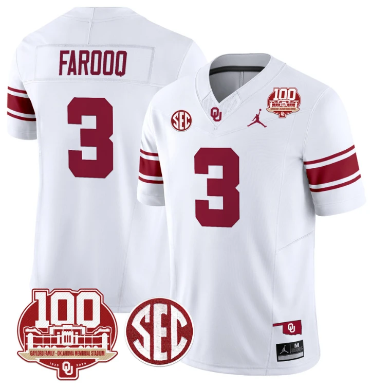Jalil Farooq Jersey #3 Oklahoma Sooners 100th Anniversary Patch Vapor Limited College Football Stitched White by My Store