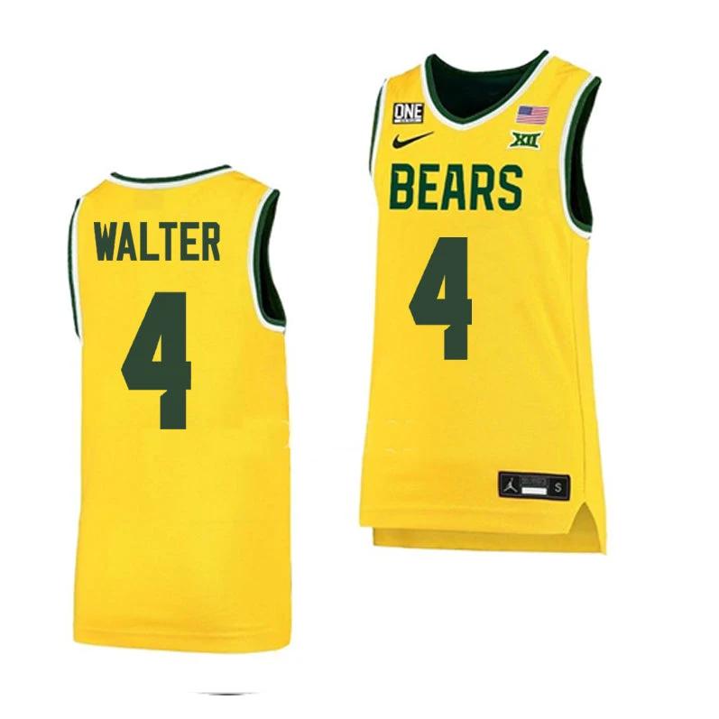 Ja’Kobe Walter Jersey #4 Baylor Bears College Basketball Yellow by My store basketball