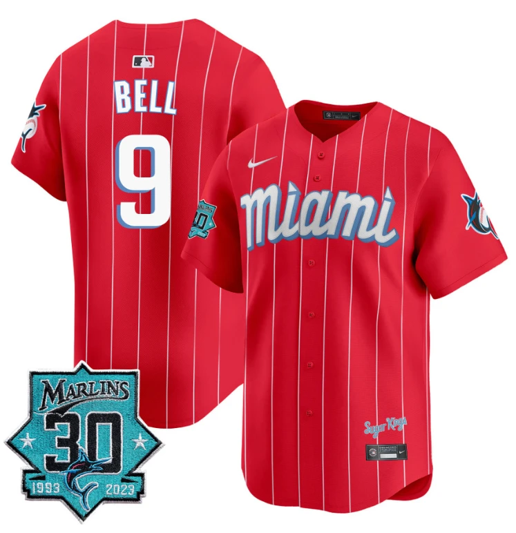 Josh Bell Jersey #9 Miami Marlins 30 Seasons Anniversary Patch Limited Stitched City Connect by My Store