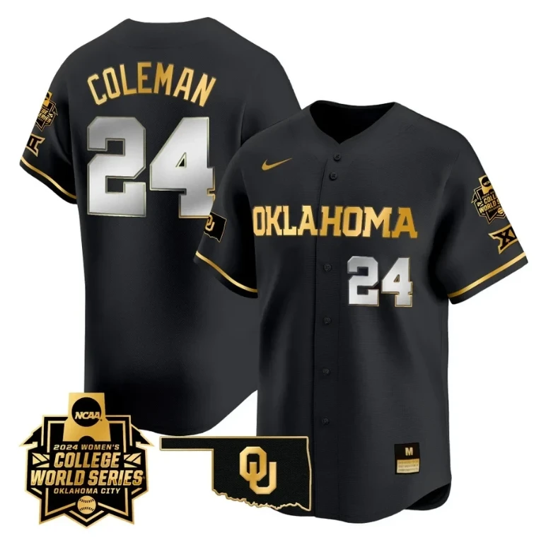 Jayda Coleman Jersey #24 Oklahoma Sooners 2024 College World Series Patch Vapor Premier Limited NCAA Baseball Stitched Black Gold by My Store