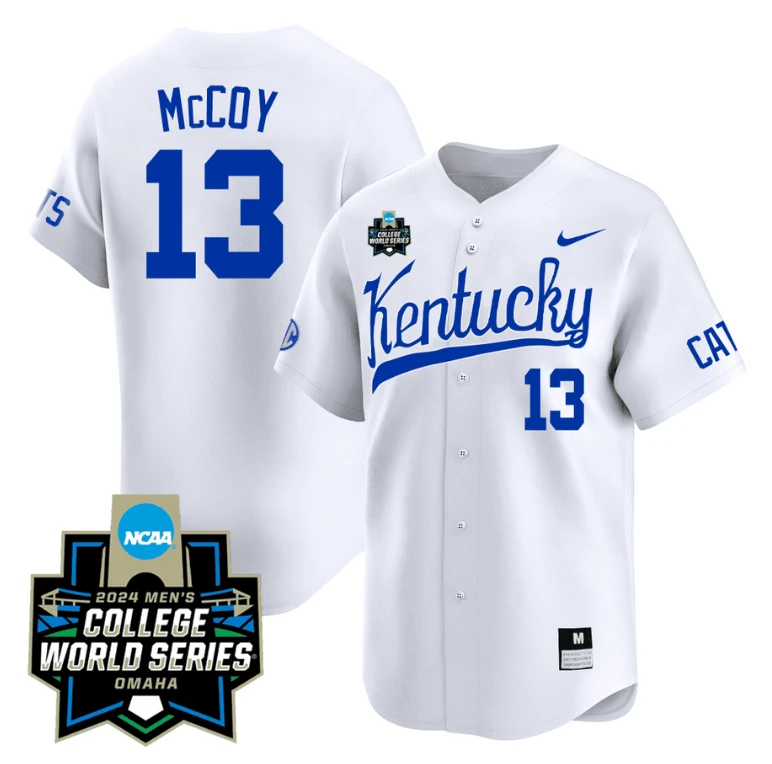 James McCOY Jersey #13 Kentucky Wildcats 2024 College World Series Vapor Premier Limited NCAA Baseball Stitched White by My Store