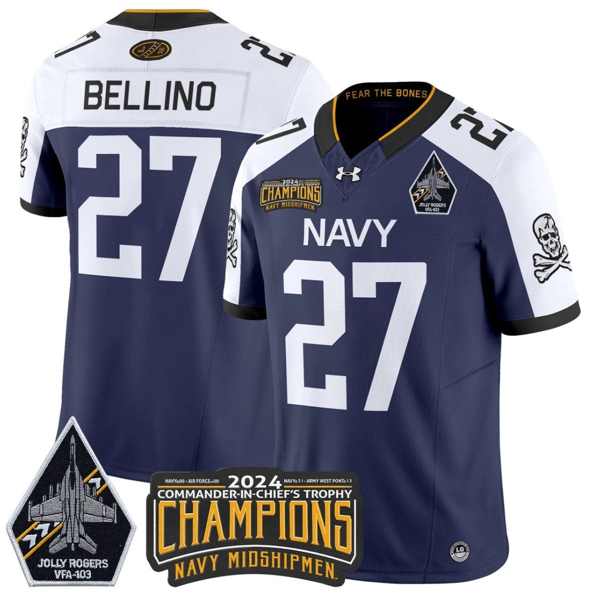 Joe Bellino Jersey #27 Navy Midshipmen Commander-in-chief's Trophy Navy Alternate by NCAA Football Jersey