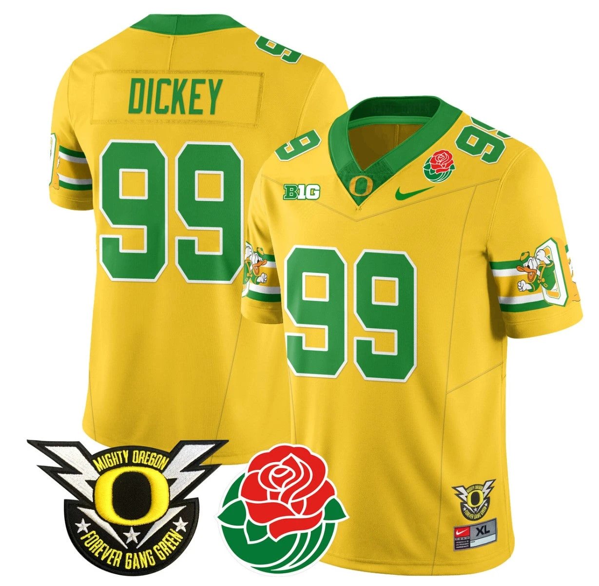 Jurrion Dickey Jersey #99 Oregon Ducks 2024 Rose Bowl Patch Football Yellow by My Store