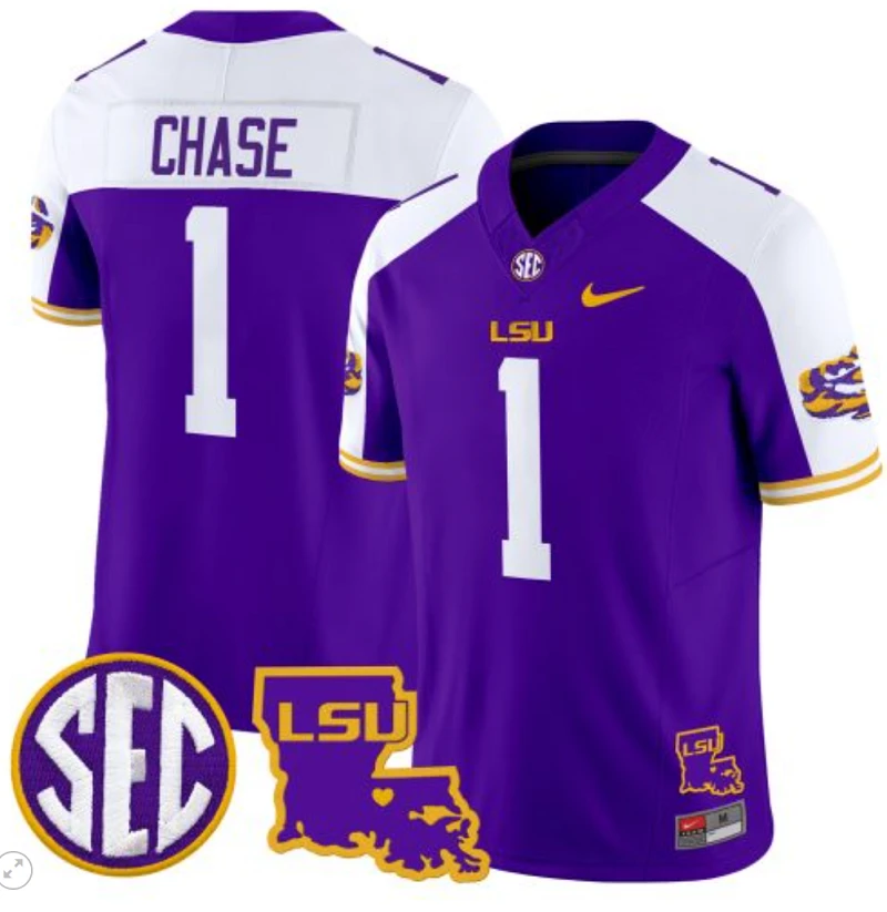 Ja'Marr Chase Jersey #1 LSU Tigers 2024 Louisiana Patch Vapor Limited College Football Stitched Purple Alternate by My Store