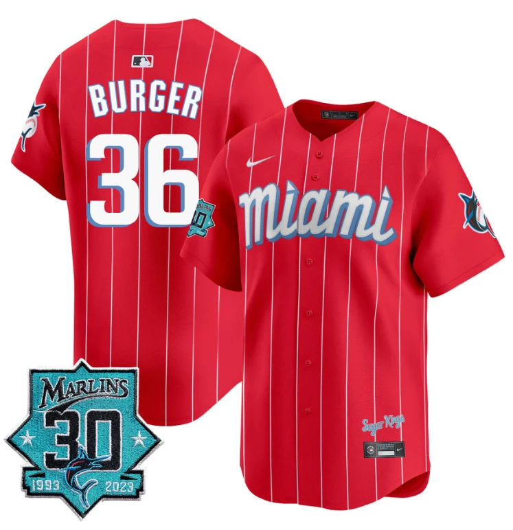 Jake Burger Jersey #36 Miami Marlins 30 Seasons Anniversary Patch Vapor Limited Stitched City Connect by My Store