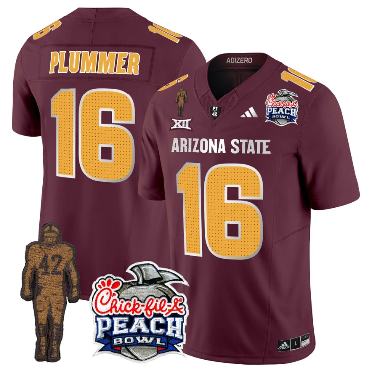 Jake Plummer Jersey #16 Arizona State Peach Bowl Patch Football V2 Maroon by My Store