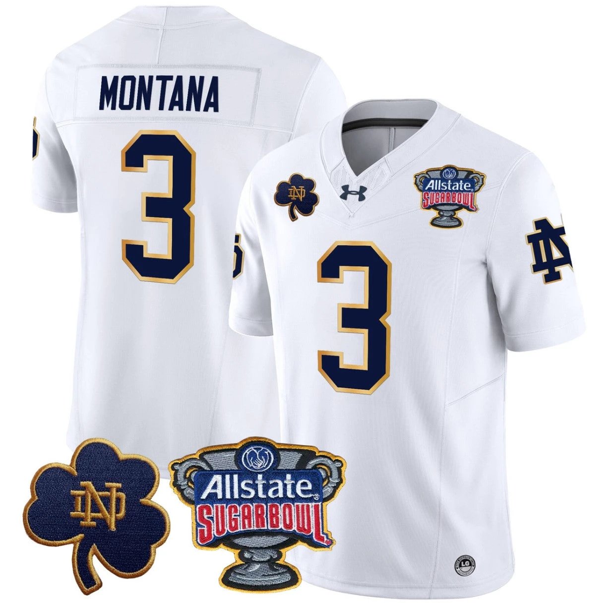 Joe Montana Jersey #3 Notre Dame 2024 Sugar Bowl Patch V2 Stitched White by NCAA Football Jersey