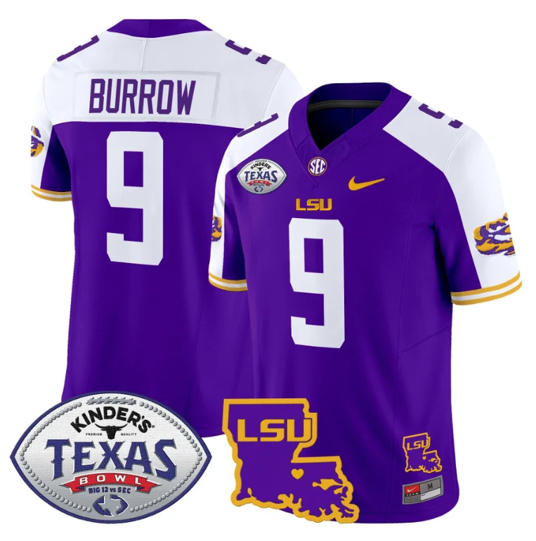 Joe Burrow Jersey #9 LSU Tigers 2024 Texas Bowl Football Stitched Purple Alternate by My Store