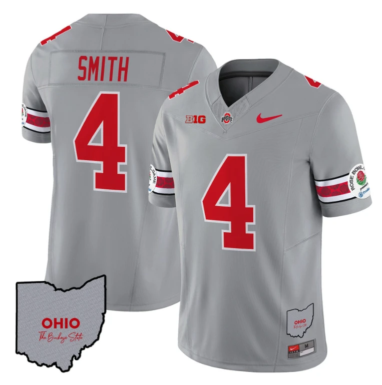 Jeremiah Smith Jersey #4 Ohio State Rose Bowl Patch Football V3 Stitched Gray by NCAA Football Jersey