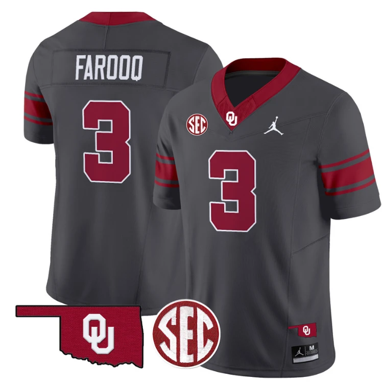 Jalil Farooq Jersey #3 Oklahoma Sooners Football Throwback Vapor Limited Stitched Anthracite by My Store