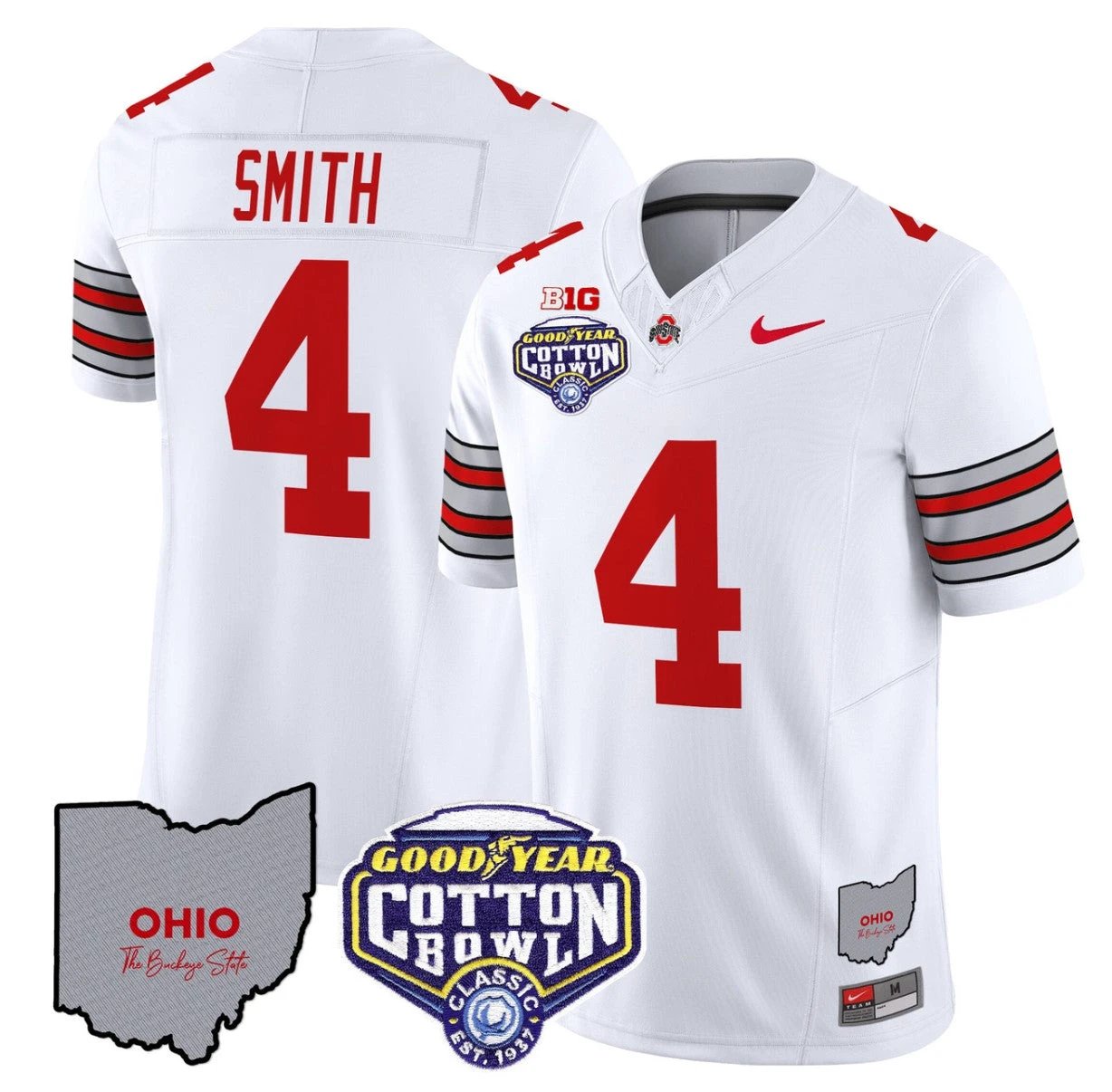 Jeremiah Smith Jersey #4 Ohio State Buckeyes Cotton Bowl Patch Stitched White by NCAA Football Jersey