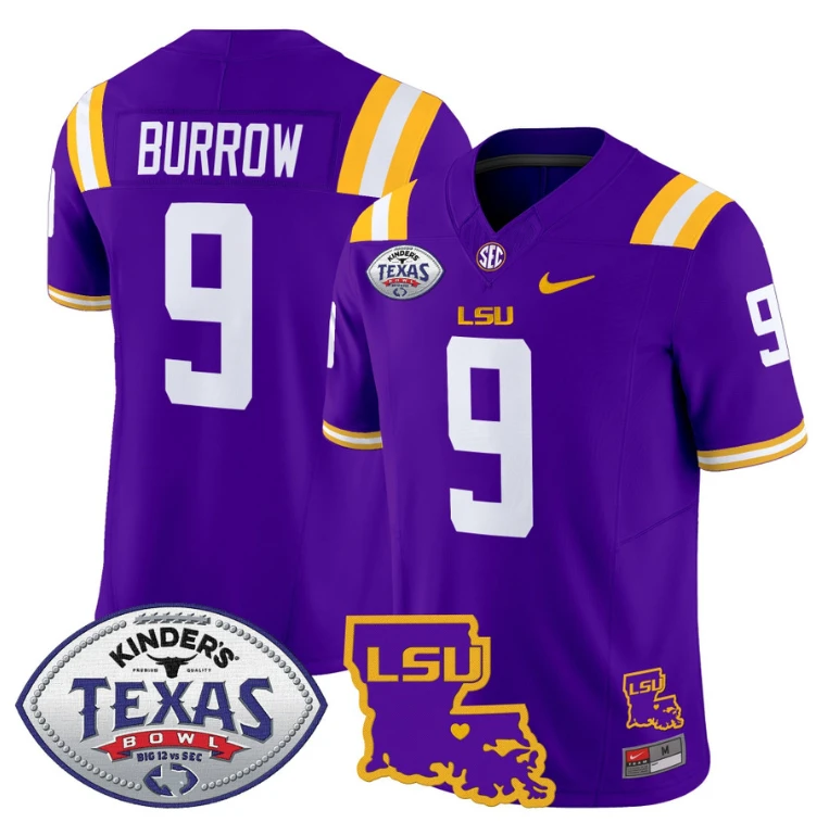 Joe Burrow Jersey #9 LSU Tigers 2024 Texas Bowl Patch Football Stitched Purple by My Store