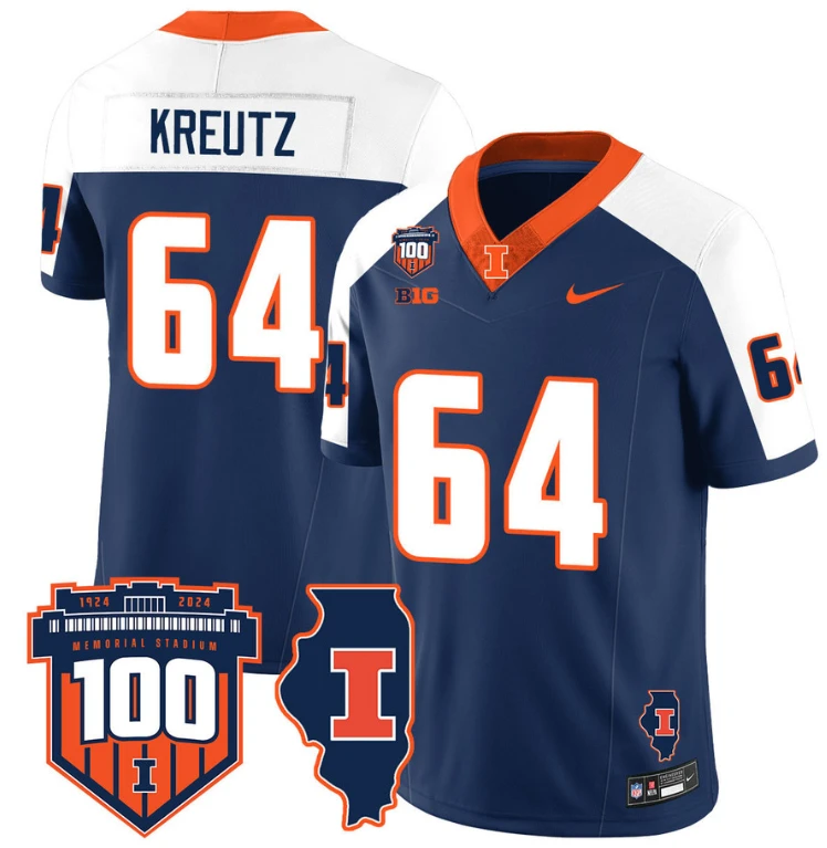 Josh Kreutz Jersey #64 Illinois Fighting Vapor Limited College Football Stitched Navy Alternate by My Store