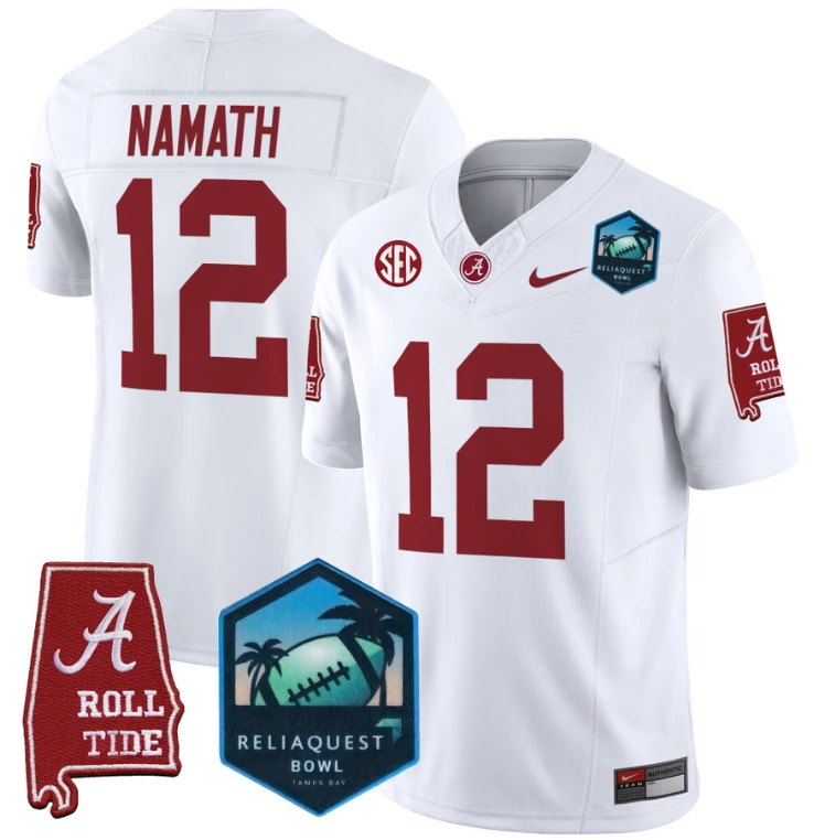 Joe Namath Jersey #12 Alabama Crimson Tide 2025 ReliaQuest Bowl White by My Store