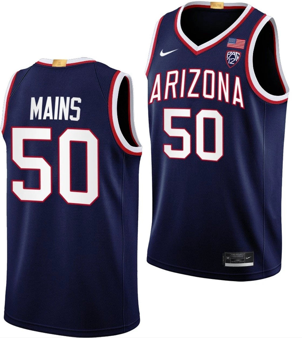 Jordan Mains Jersey Arizona Wildcats College Basketball #50 by My store basketball