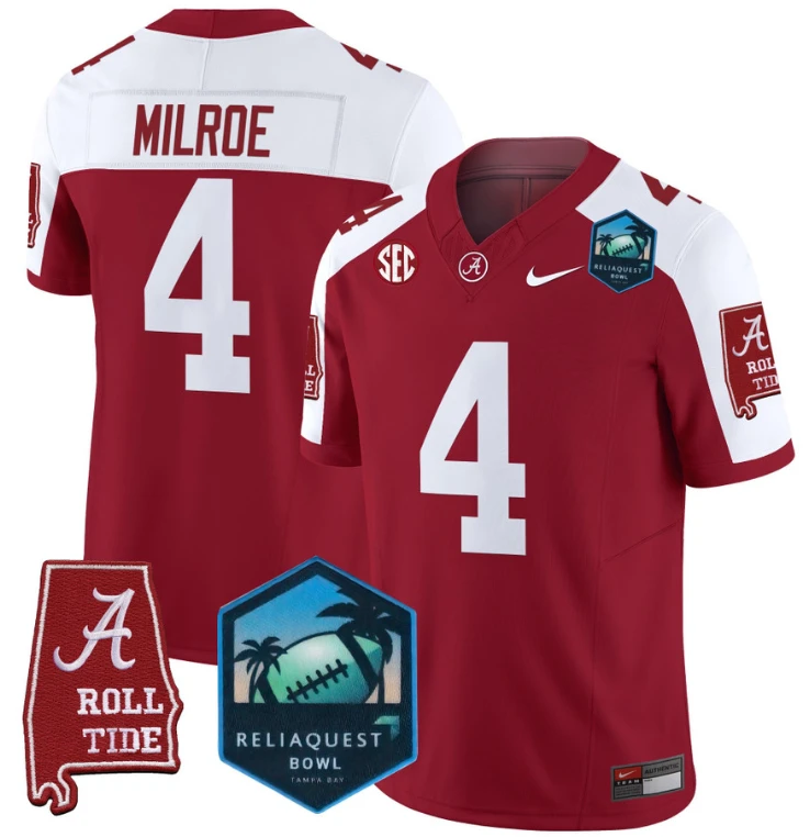 Jalen Milroe Jersey #4 Alabama Crimson Tide 2025 ReliaQuest Bowl Crimson Alternate by My Store