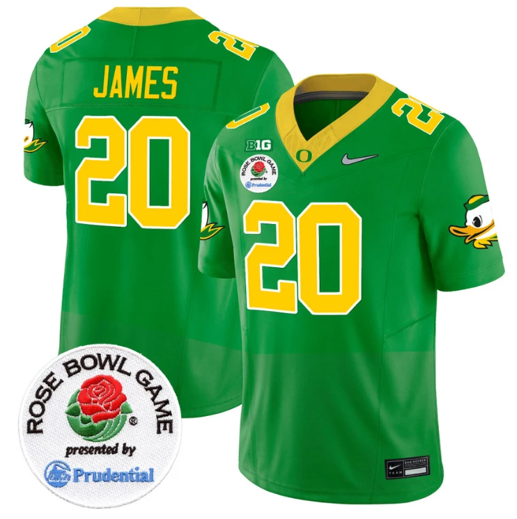 Jordan James Jersey #20 Oregon Ducks Rose Bowl Patch Vapor Limited V2 Green by NCAA Football Jersey