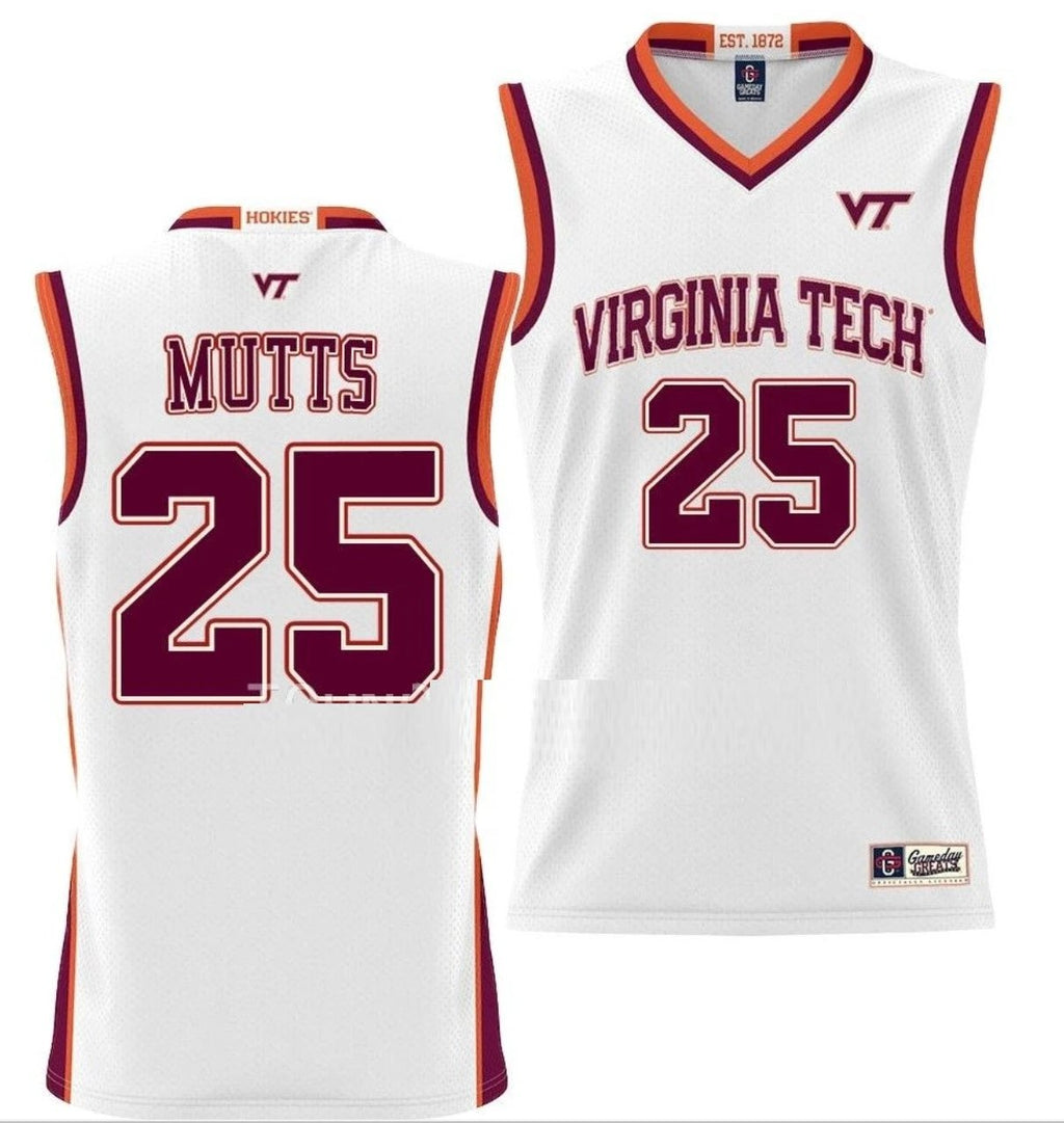 Justyn Mutts Jersey Virginia Tech Hokies College Basketball NIL Pick-A-Player White #25 by My store basketball