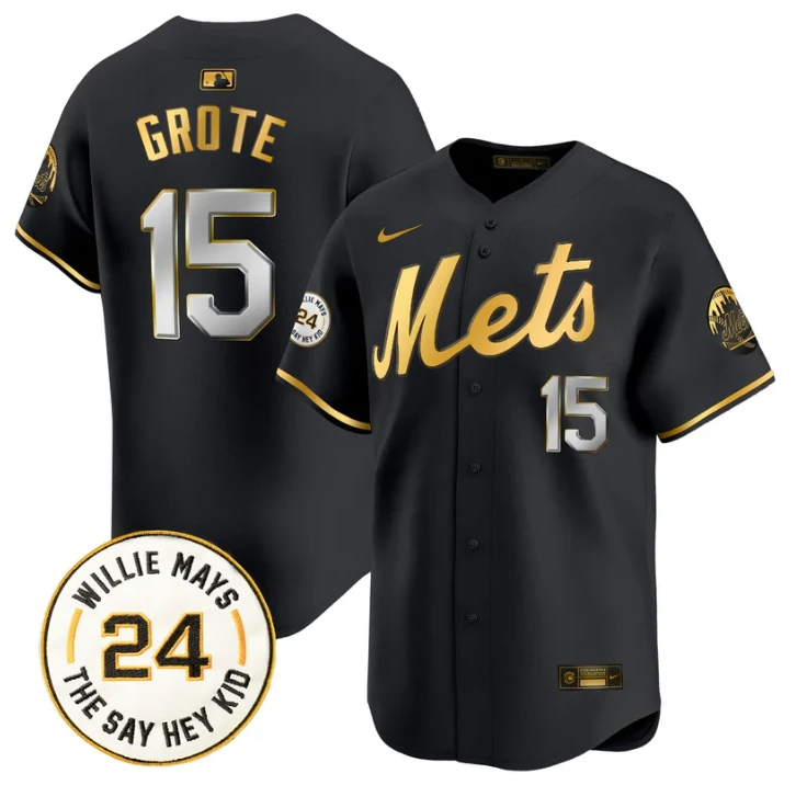 Jerry Grote Jersey #15 Mets Willie Mays Patch Vapor Premier Limited Stitched Black Gold by My Store