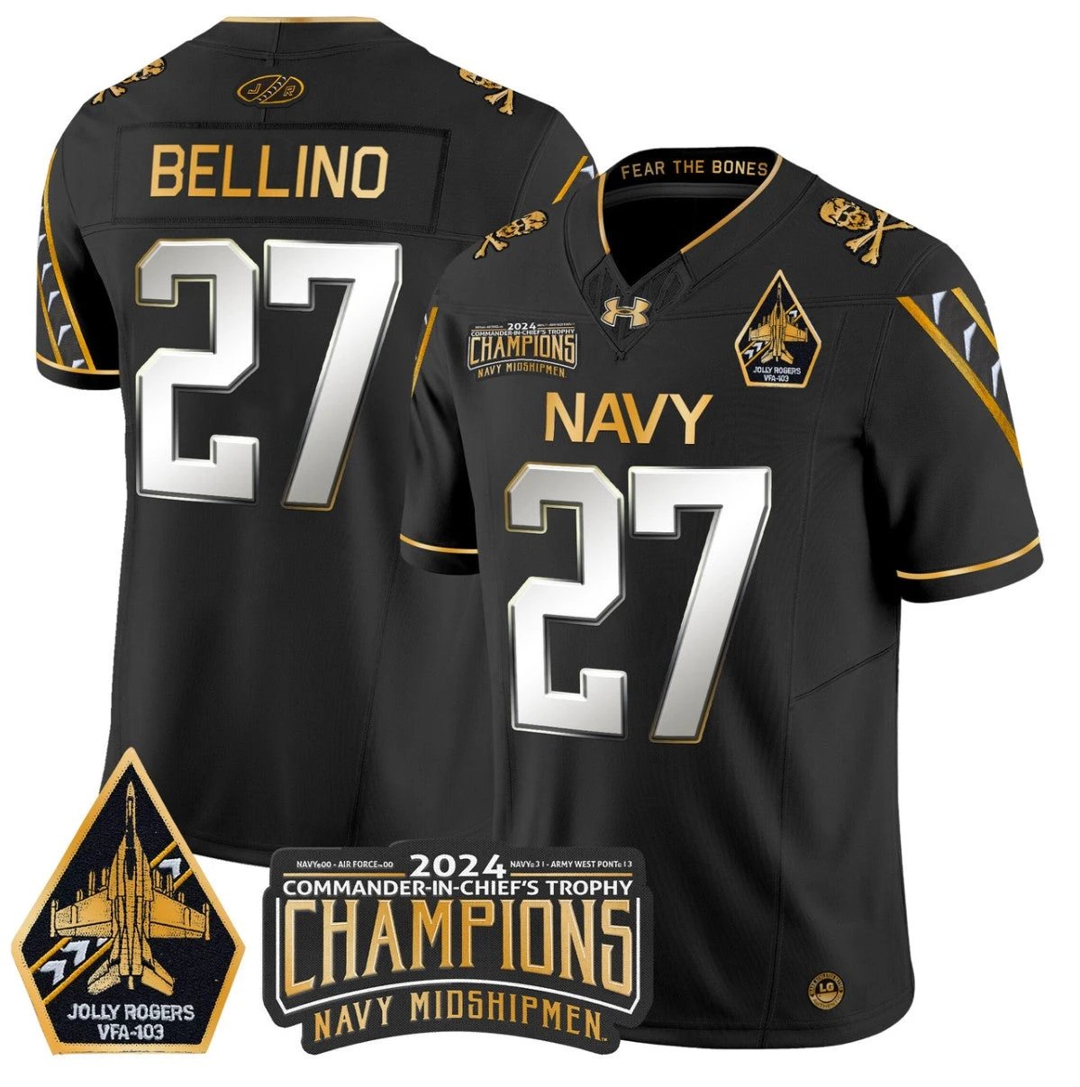 Joe Bellino Jersey #27 Navy Midshipmen Commander-in-chief's Trophy Black Limited by NCAA Football Jersey