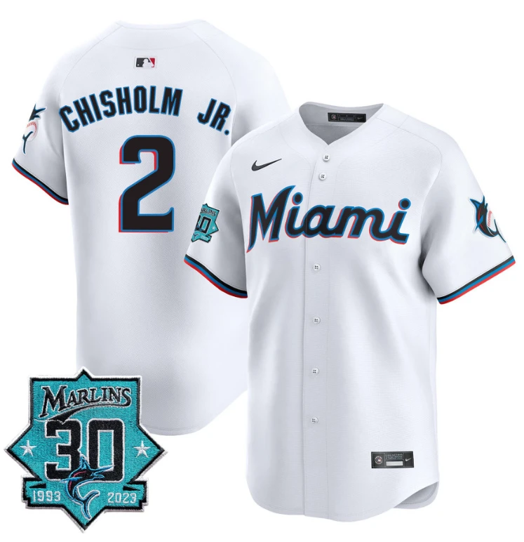 Jazz Chisholm Jr Jersey #2 Miami Marlins 30 Seasons Anniversary Patch Limited Stitched White by My Store