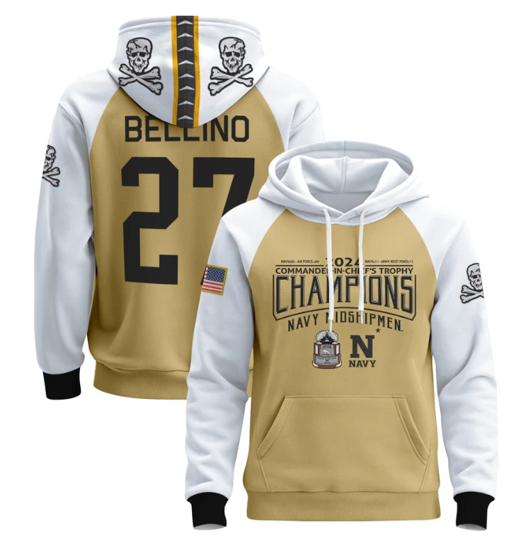Joe Bellino Hoodie #27 Navy Midshipmen Champions Patch Pullover Gold White by Hoodie Pullover
