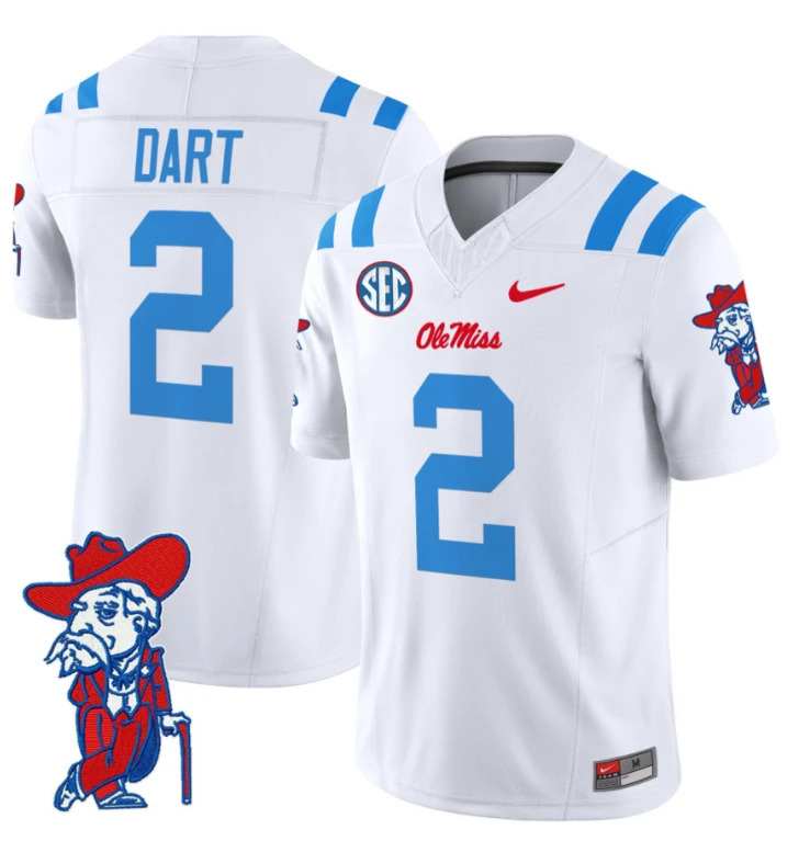 Jaxson Dart Jersey #2 Ole Miss Rebels Vapor Limited College Football Stitched 2024 White by My Store
