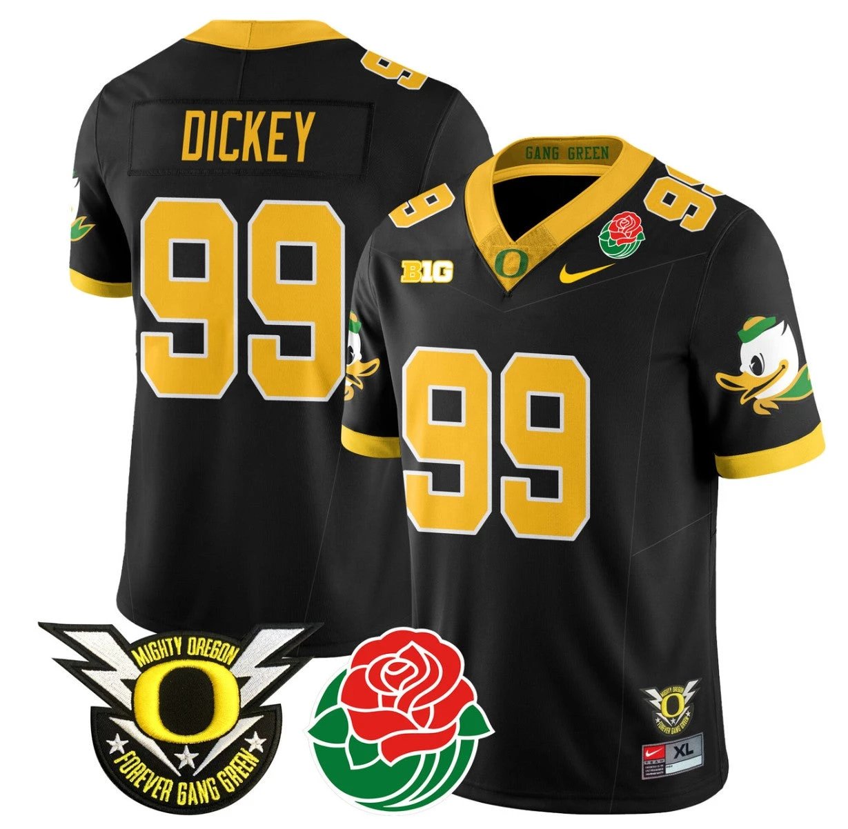 Jurrion Dickey Jersey #99 Oregon Ducks 2024 Rose Bowl Patch N1 Football Black by My Store