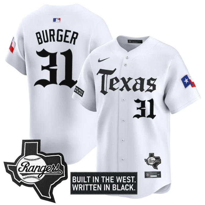 Jake Burger Jersey #31 Texas Rangers Gothic Frontier Edition Vapor Limited Stitched White by My Store