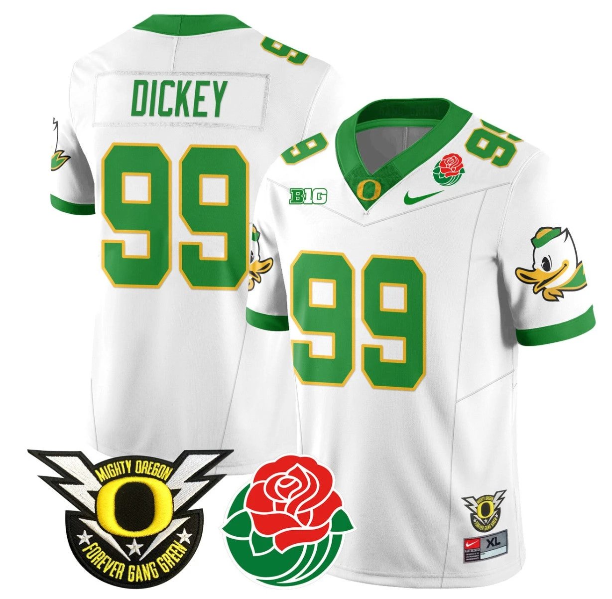 Jurrion Dickey Jersey #99 Oregon Ducks 2024 Rose Bowl Patch N1 Football White by My Store