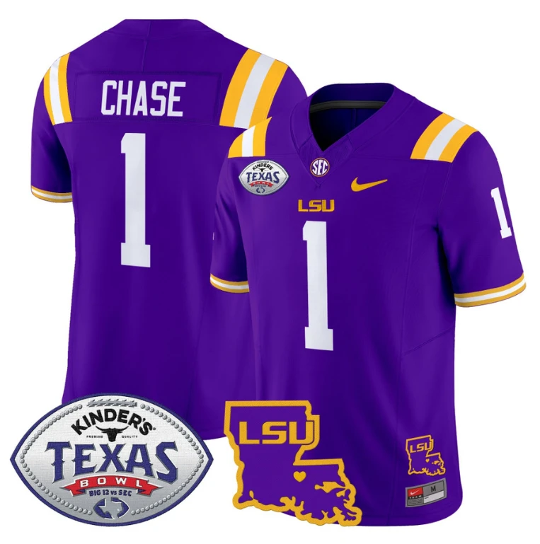 Ja'Marr Chase Jersey #1 LSU Tigers 2024 Texas Bowl Football Stitched Purple by My Store
