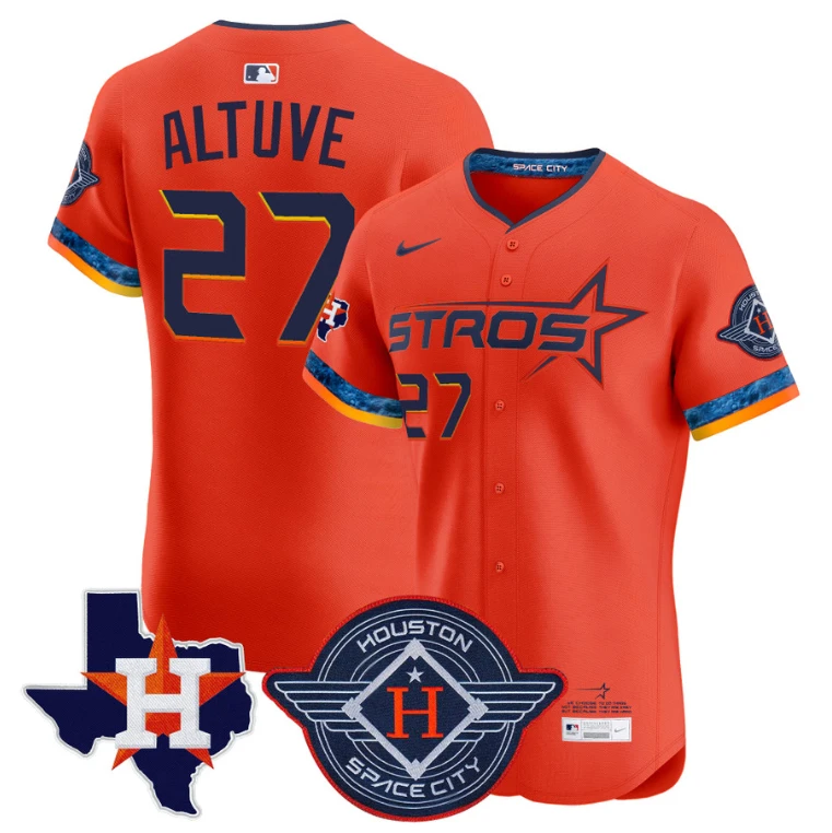 José Altuve Jersey #27 Houston Astros 2025 City Connect Texas Patch Premier Elite Stitched Orange by My Store
