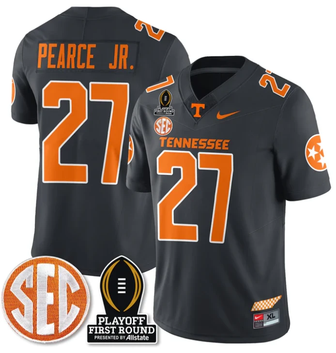 James Pearce Jr Jersey #27 Tennessee Vols Playoff First Round Patch Smokey Grey by NCAA Football Jersey