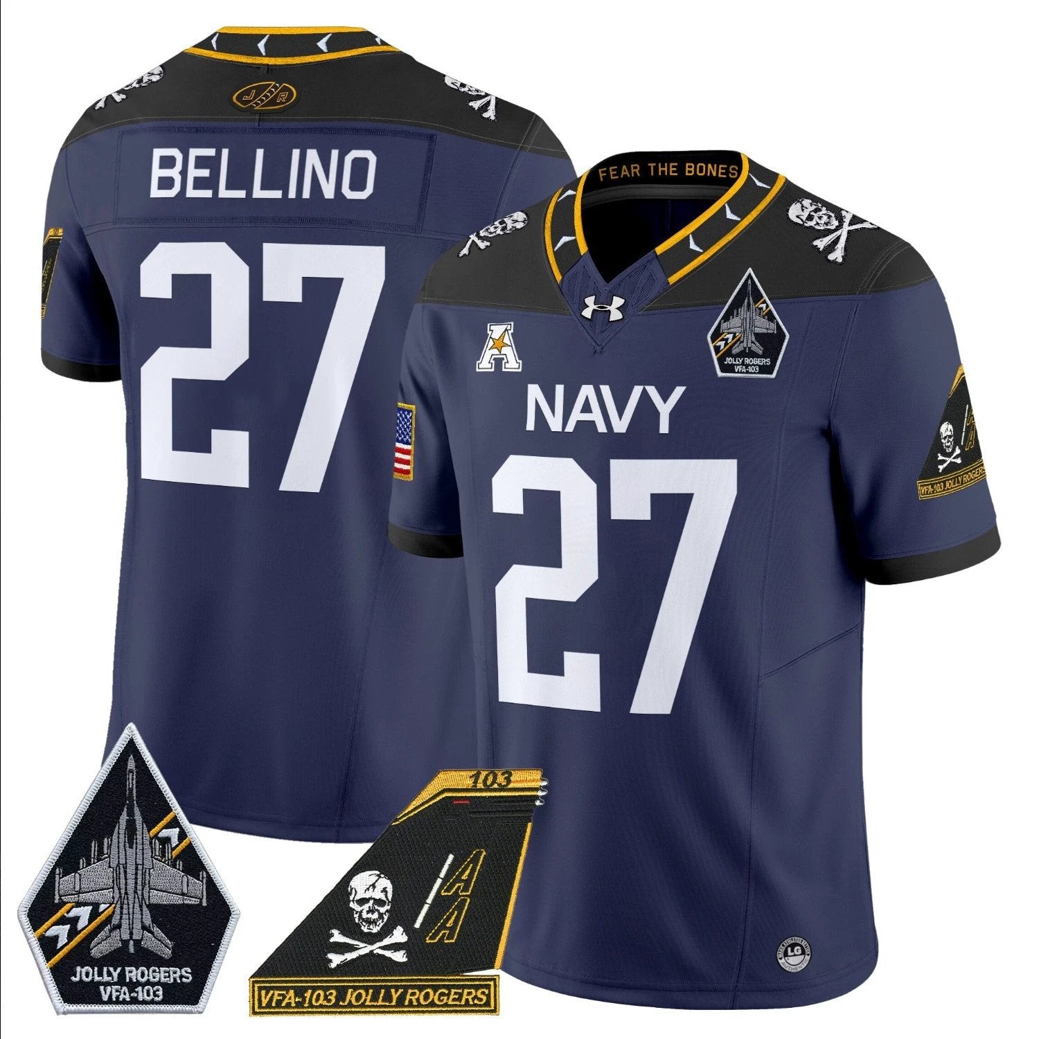 Joe Bellino Jersey #27 Navy Midshipmen 2024 Jolly Rogers Patch Navy by My Store