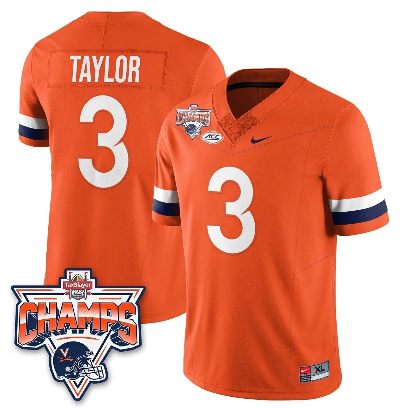 J'Mari Taylor Jersey #3 Virginia Cavaliers 2025 Gator Bowl Champions Orange by NCAA Football Jersey