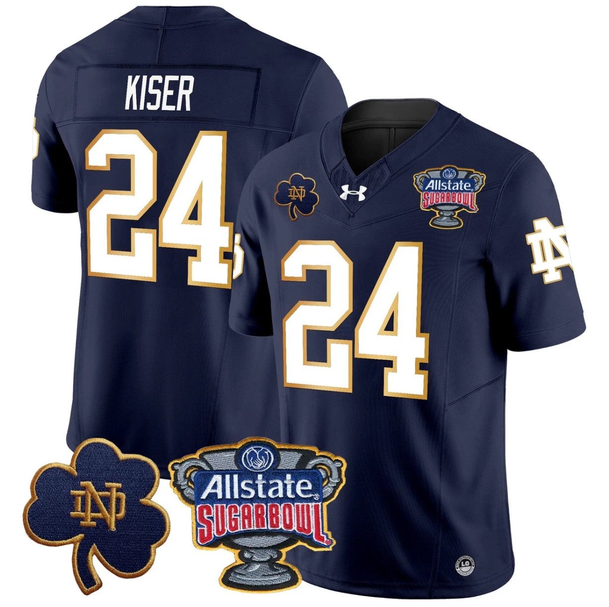 Jack Kiser Jersey #24 Notre Dame 2024 Sugar Bowl Patch V2 Stitched Navy by NCAA Football Jersey