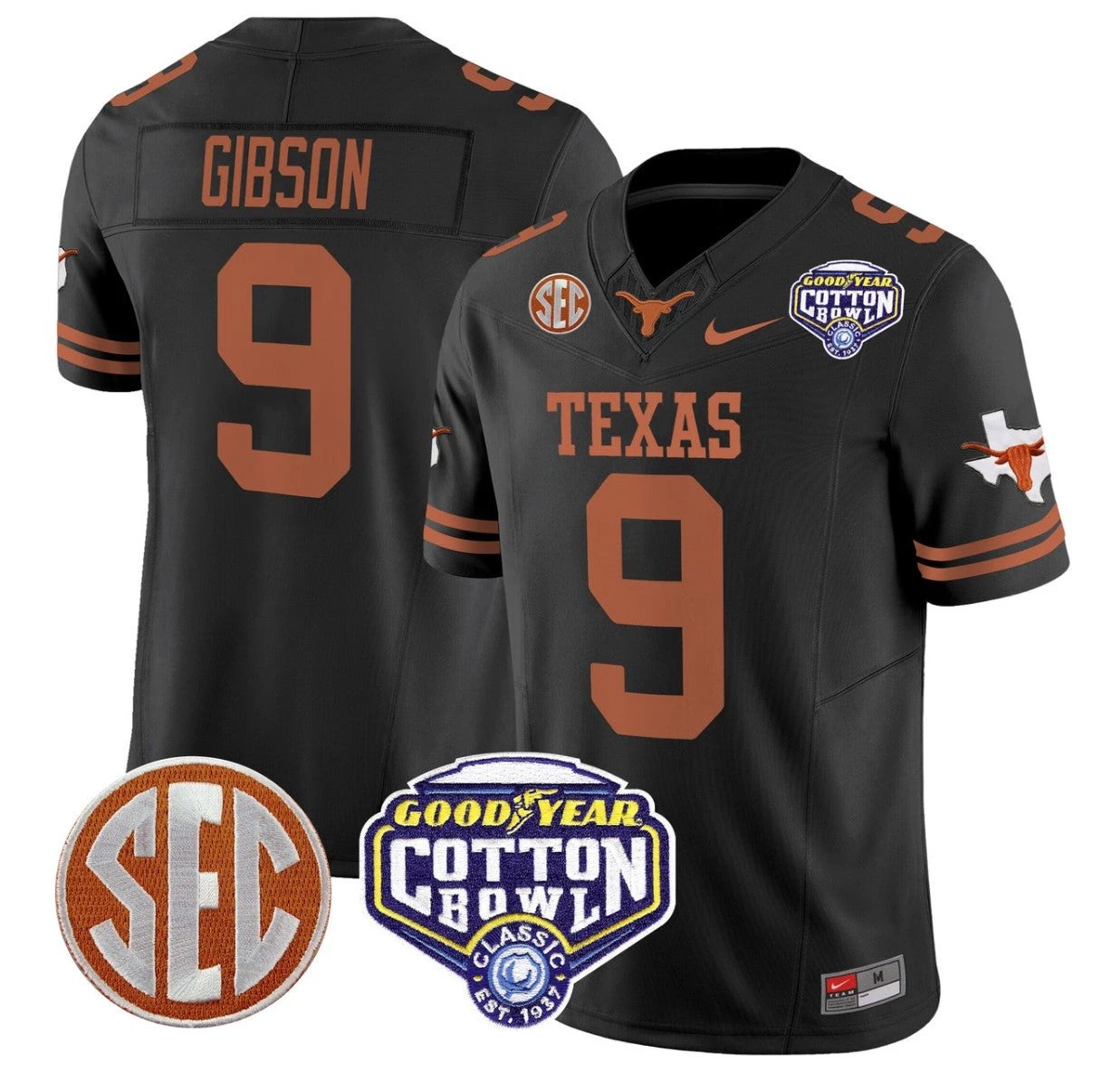 Jerrick Gibson Jersey #9 Texas Longhorns Cotton Bowl Patch Stitched Black by NCAA Football Jersey