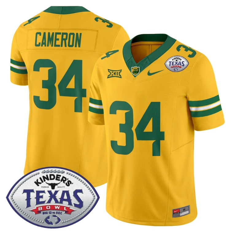 Josh Cameron Jersey #34 Baylor Bears 2024 Texas Bowl Football Stitched Gold by My Store