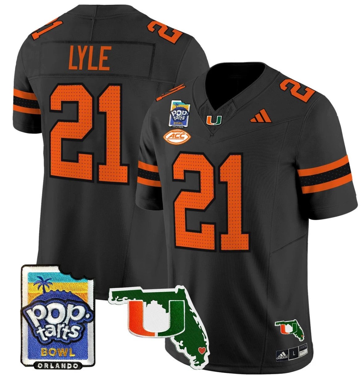 Jordan Lyle Jersey #21 Miami Hurricanes 2025 PopTarts Bowl Patch Black by My Store