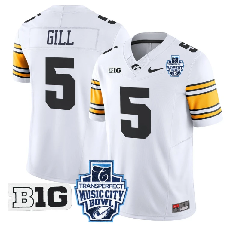 Jacob Gill Jersey #5 Iowa Hawkeyes 2024 Music City Bowl Patch White by My Store