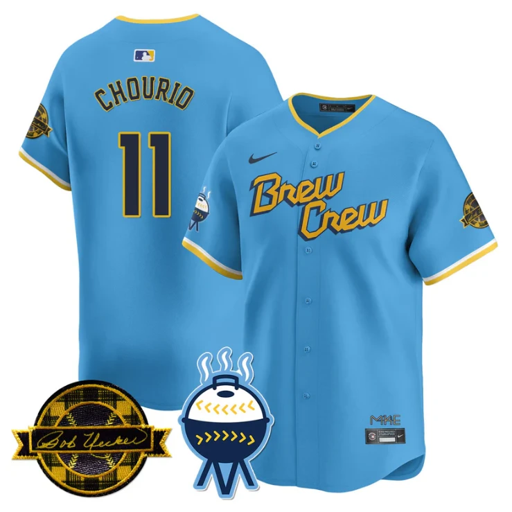 Jackson Chourio Jersey #11 Milwaukee Brewers 2025 Limited Bob Uecker Patch Stitched City Connect by My Store