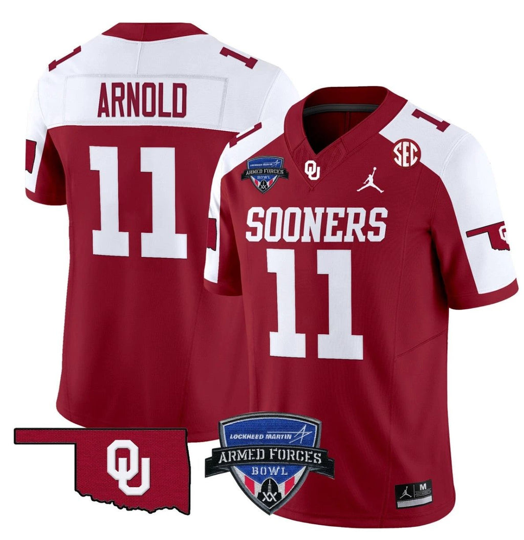 Jackson Arnold Jersey #11 Oklahoma Sooners 2025 Armed Forces Bowl Patch Alternate by My Store