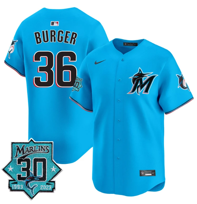 Jake Burger Jersey #36 Miami Marlins 30 Seasons Anniversary Patch Vapor Limited Stitched Blue by My Store