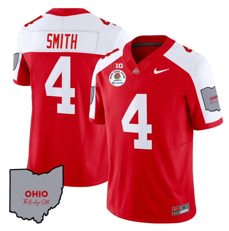 Jeremiah Smith Jersey #4 Ohio State Rose Bowl Patch Football V3 Red Alternate by NCAA Football Jersey