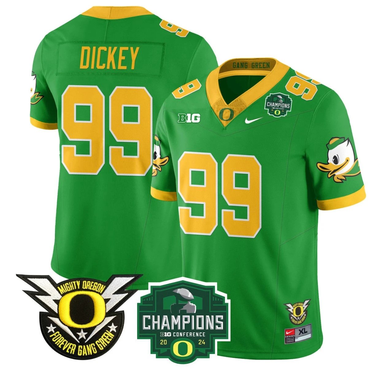 Jurrion Dickey Jersey #99 Oregon Ducks 2024 Big Ten Champions Football Green by My Store