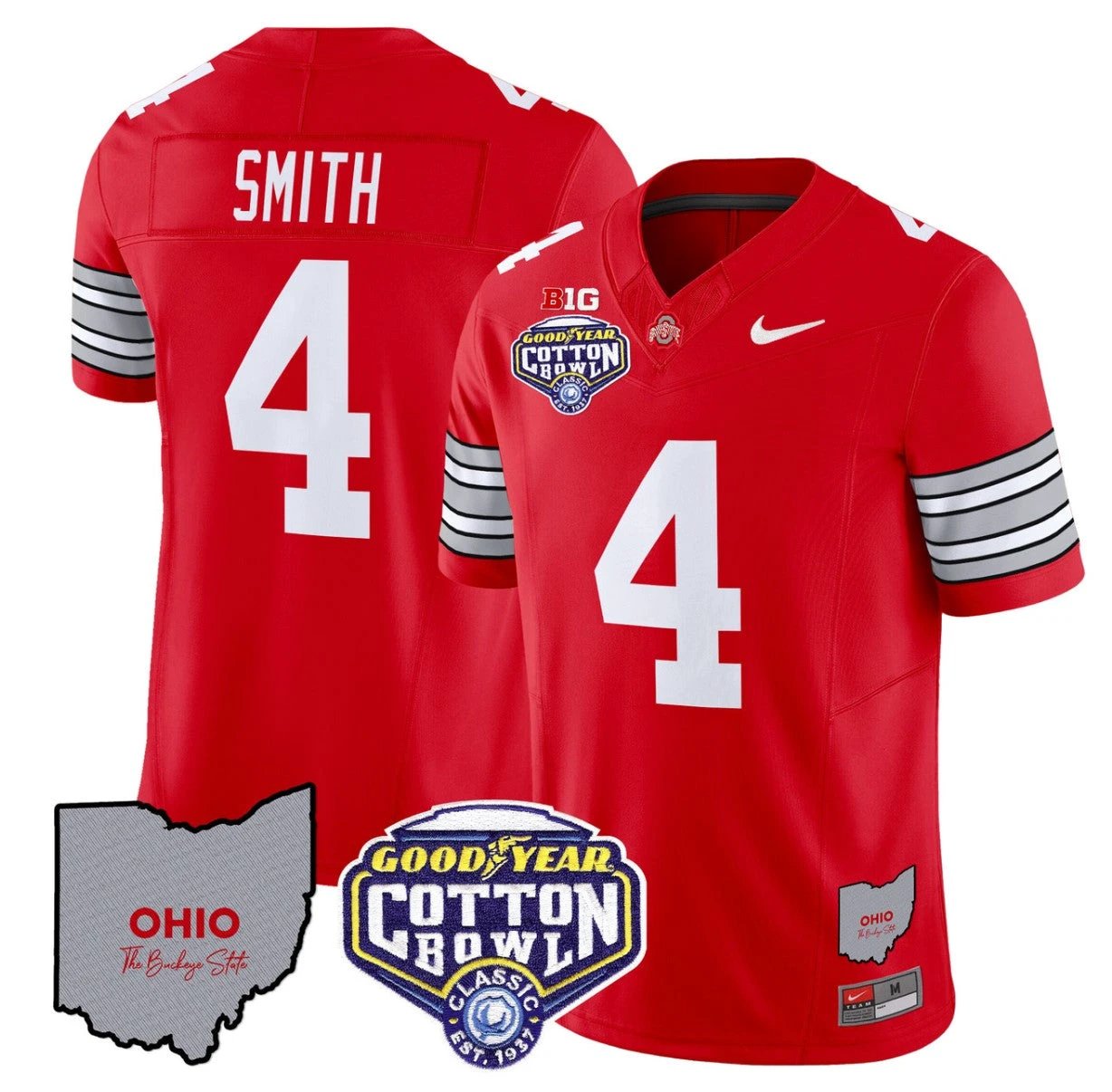 Jeremiah Smith Jersey #4 Ohio State Buckeyes Cotton Bowl Patch Stitched Red by NCAA Football Jersey