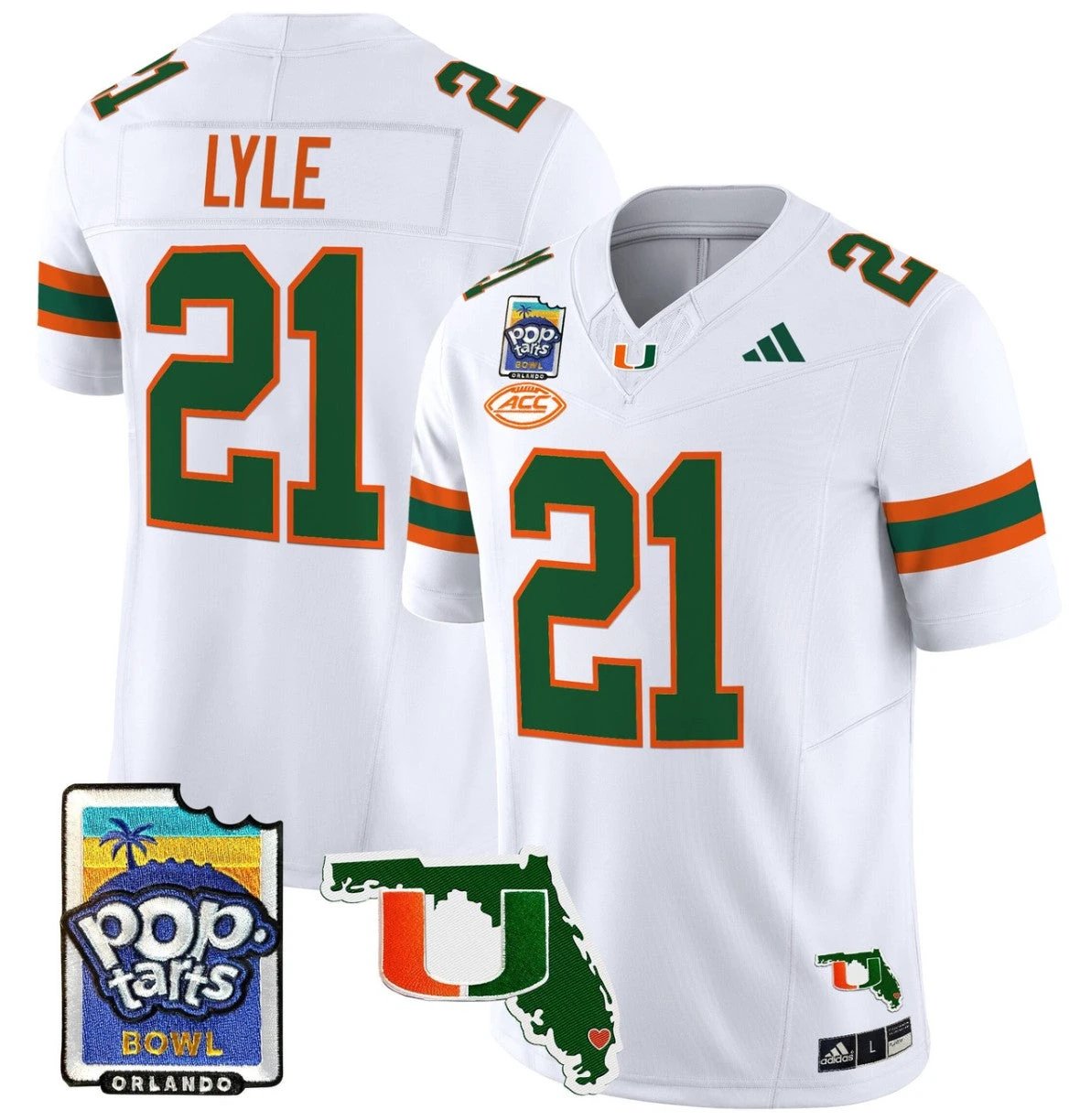 Jordan Lyle Jersey #21 Miami Hurricanes 2025 PopTarts Bowl Patch White by My Store