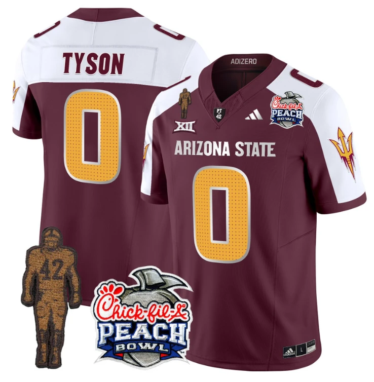 Jordyn Tyson Jersey #0 Arizona State Peach Bowl Patch Football V2 Maroon Alternate by My Store