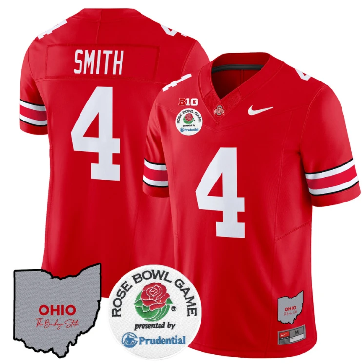 Jeremiah Smith Jersey #4 Ohio State Buckeyes Rose Bowl Vapor Limited V2 Red by NCAA Football Jersey