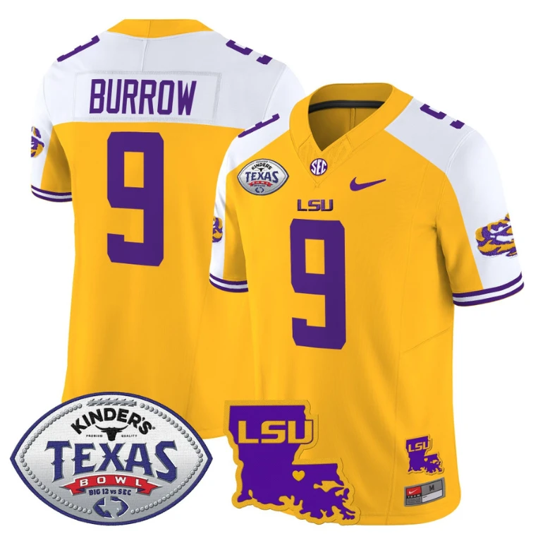 Joe Burrow Jersey #9 LSU Tigers 2024 Texas Bowl Football Stitched Gold Alternate by My Store